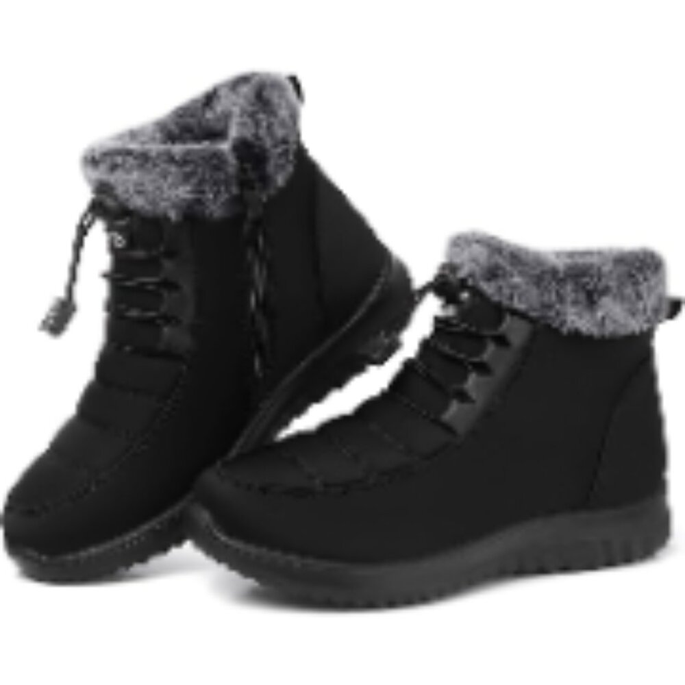 Faux Fur Lined Ankle Boots Water Resistant Snow Boots For Women
